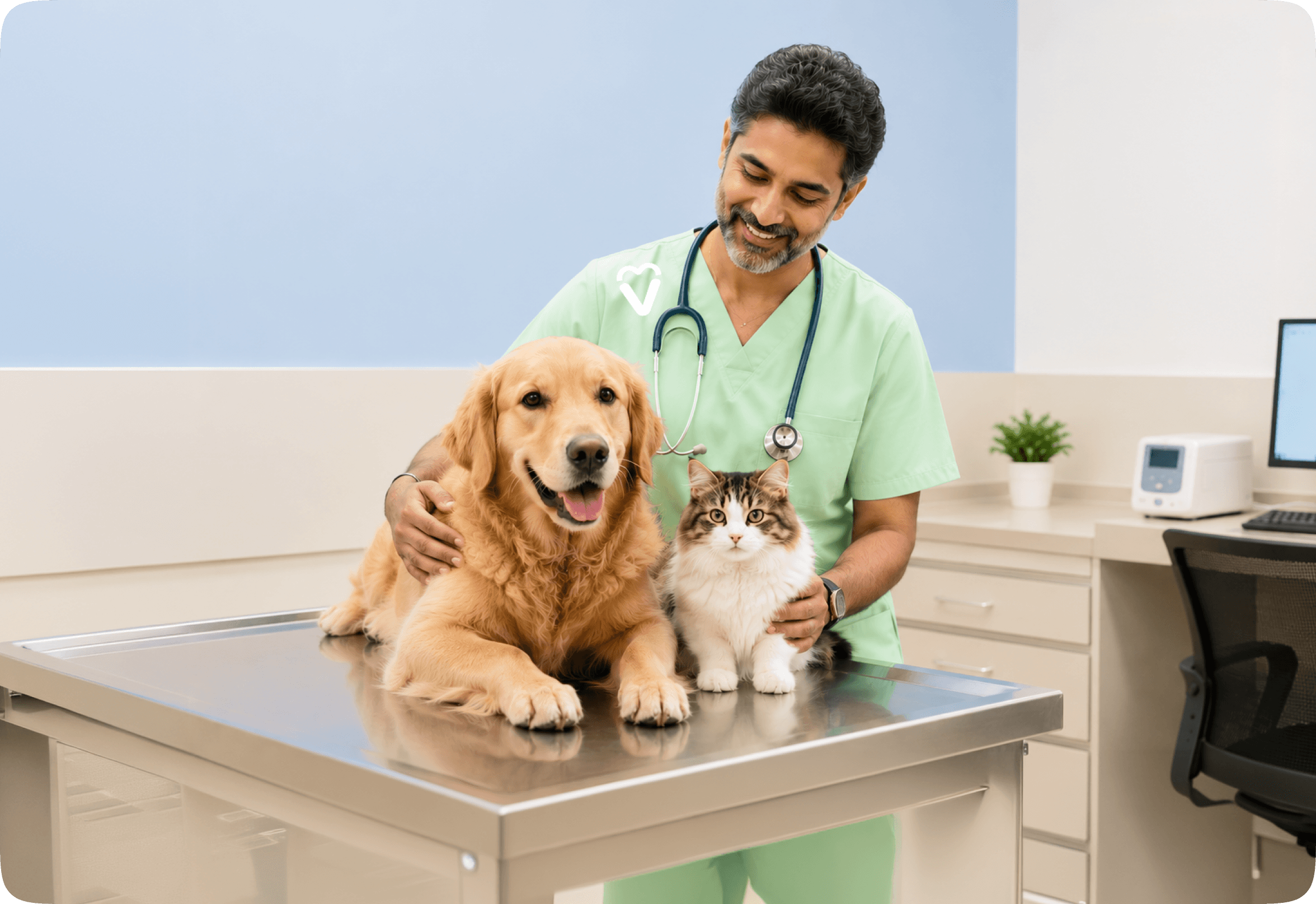 Veterinarian with pet